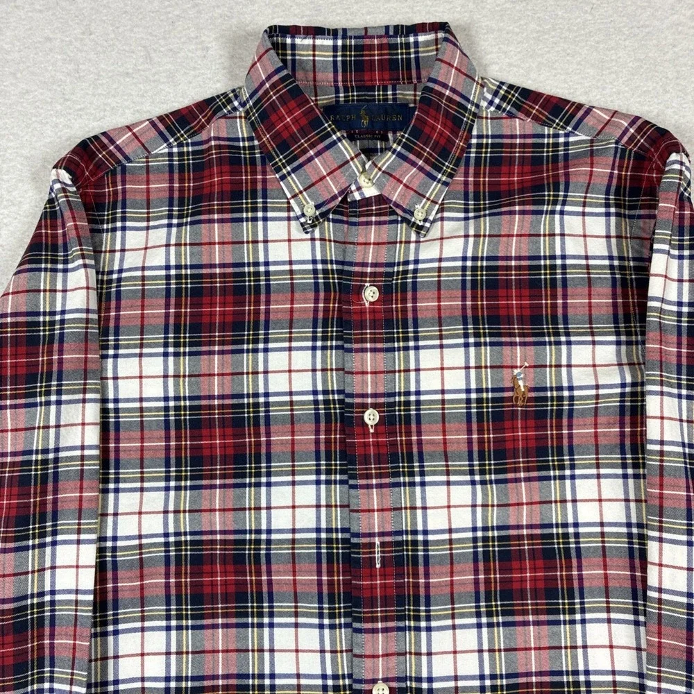 Polo Ralph Lauren Mens Classic Fit Tartan Plaid Button Down Medium Flesh Pony